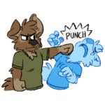  1:1 alpha_channel ambiguous_gender angry bodily_fluids canid canine canis clothing domestic_dog duo green_clothing green_shirt green_topwear male mammal matt_riskely open_mouth punch reaction_image shirt sound_effects t-shirt tears text tinydeerguy tongue_showing topwear 