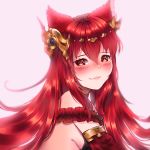  1girl animal_ears anthuria blush granblue_fantasy long_hair looking_to_the_side parted_lips pink_background red_eyes red_hair solo suulore 