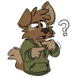  1:1 ? alpha_channel anthro canid canine canis clothing confusion domestic_dog gesture green_clothing green_topwear hoodie male mammal matt_riskely pointing solo tinydeerguy topwear 