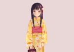  aliasing black_hair blush braids gray japanese_clothes long_hair original red_eyes rimo yukata 