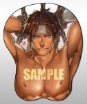  1boy bara bare_chest blue_eyes breast_mousepad brown_hair castlevania chain chained chained_wrists face headband looking_at_viewer male_focus mousepad_(medium) muscle na_insoo nipples pectoral_focus richter_belmont sample sweatdrop upper_body 