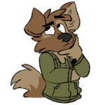  1:1 alpha_channel canid canine canis clothing domestic_dog green_clothing green_topwear hand_on_chin hoodie male mammal matt_riskely solo thinking tinydeerguy topwear 