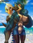  absurd_res accipitrid accipitriform anthro avian beach big_breasts bird blue_eyes breast_grab breasts duo eagle female female/female freeda_(himynameisnobody) fureverick genitals hand_on_breast hi_res nacked non-mammal_breasts pussy reina seaside tucan 
