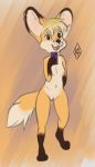  anthro breasts canid canine ear_piercing ear_ring female fox fur genitals hair hi_res kitsune-2000 looking_at_viewer mammal nipples nude open_mouth piercing pussy selfie simple_background smile solo 