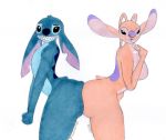  2020 alien angel_(lilo_and_stitch) anthro anthrofied ass_to_ass bedroom_eyes big_butt big_ears black_eyes blue_body blue_fur blue_nose breasts butt butt_bump chest_markings disney duo ears_down experiment_(lilo_and_stitch) eyebrows eyelashes female fur grin hands_together head_markings head_tuft hi_res lilo_and_stitch looking_at_viewer lovemet123_(lovemet_room) male male/female mammal markings narrowed_eyes notched_ear nude occipital_markings pink_body pink_fur pivoted_ears purple_markings purple_nose raised_inner_eyebrows seductive simple_background small_tail smile stitch_(lilo_and_stitch) teeth teeth_showing thick_thighs tuft white_background 