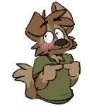  1:1 alpha_channel blush canid canine canis clothing domestic_dog fingers_together green_clothing green_shirt green_topwear male mammal matt_riskely shirt solo tinydeerguy topwear 