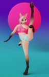  3d_(artwork) anthro canid canine canis claws clothed clothing digital_media_(artwork) female fox fur hair impreza looking_at_viewer mammal open_mouth outside pink_hair simple_background solo swimwear tan_body tan_fur tridognait 