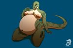  2020 3:2 anthro bald bedroom_eyes belly big_belly big_breasts blue_background body_writing breasts burgess_shale_(lucidum) claws curvy_figure dinosaur dromaeosaurid female green_body green_scales hand_on_floor hyper hyper_belly kneeling narrowed_eyes navel nipples non-mammal_breasts pregnant reptile scales scalie seductive sharp_claws sharp_teeth simple_background smile solo tattoo teeth theropod thick_tail thick_thighs tongue tongue_out underbelly velociraptor voluptuous white_body white_scales whiterabbit95 wide_hips yellow_eyes 