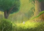  animal ayu_(mog) bunny fern forest grass highres nature no_humans original shadow signature solo sunlight tree 