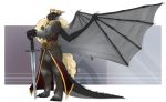  2020 anthro claws digital_media_(artwork) dragon firetally full-length_portrait holding_object holding_sword holding_weapon horn male melee_weapon membrane_(anatomy) membranous_wings portrait scalie solo spines sword weapon western_dragon wings 