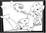  ? anthro border bottomless clothed clothing felid female fuf_(character) fur genitals hair looking_back mammal monochrome open_mouth panties pussy sicmop solo spread_legs spreading underwear white_border 