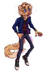  beard blonde_hair brown_body brown_fur brown_nose clothed clothing eyewear facial_hair facial_markings fully_clothed fur hair head_markings herpestid hi_res hypnosis male mammal markings mind_control mongoose seth_h&auml;ser solo sunglasses supercrazyhyena synthwave tongue 