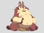  2020 absurd_res anthro belly blush brown_body brown_fur bulge canid canine canis clothing domestic_dog eyewear fur glasses hi_res kinkymalamuth male mammal moobs nipples overweight overweight_anthro overweight_male simple_background solo tongue tongue_out underwear 