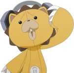  absurdres bleach button confused headphones kon portrait scratching_head simple_background solo teddy_bear 