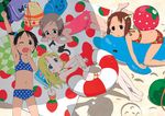  ana_coppola animal bag bikini blonde_hair blue_eyes blush ferret food food_themed_clothes fruit glasses highres ichigo_mashimaro innertube itou_chika john_(ichigo_mashimaro) long_hair matsuoka_miu multiple_girls non-web_source polka_dot polka_dot_bikini ribbon sakai_kyuuta sakuragi_matsuri star star_print strawberry swimsuit twintails 