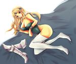  1girl are_(gunnersbloom) are_(pixiv989393) big_breasts blonde_hair blue_eyes boots breasts cape celes_chere cleavage female final_fantasy final_fantasy_vi full_body headband large_breasts leotard long_hair lying solo thigh-highs thighhighs wristband 