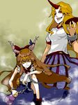  ann606 blonde_hair dish horn horns hoshiguma_yuugi ibuki_suika long_hair multiple_girls red_eyes tegaki touhou 