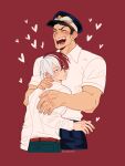  2boys artist_name belt boku_no_hero_academia bombyoon burn_scar cropped_legs dress_shirt heart height_difference highres male_focus multicolored_hair multiple_boys pants red_hair scar scar_on_face shirt shirt_tucked_in short_hair split-color_hair todoroki_shoto two-tone_hair white_hair white_shirt yaoi yoarashi_inasa 