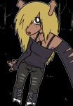 alternative_fashion anthro antlers bangs black_background black_boots black_bottomwear black_clothing black_footwear black_jeans black_nails black_pants black_top blonde_hair boots bottomwear bra_strap catcow clothing colored_nails deer deltarune denim denim_bottomwear denim_clothing distressed_jeans eye_bags eyelashes female footwear freckles grass hair hair_over_eye hi_res hoof_boots horn jeans jewelry lightner looking_at_viewer mammal nails necklace noelle_holiday pants plant pupils red_nose selfie selfie_pose shoes simple_background solo tan_antlers tan_body torn_sleeves tree undertale_(series) white_laces white_soles