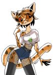 2026 absurd_res anthro babasonicos belt black_clothing black_legwear black_stockings bottomwear breasts clothed clothed_anthro clothed_female clothing denim denim_bottomwear denim_clothing denim_shorts digital_drawing_(artwork) digital_media_(artwork) felid feline female female_anthro fishnet_clothing fur gatonejo gesture hair hand_gesture hi_res legwear leopardus light mammal markings pointing pointing_at_self shadow shirt short_hair shorts signature simple_background solo spots spotted_body spotted_fur standing stockings tail tail_markings tan_body tan_fur thick_thighs tied_shirt tilcayo topwear white_background wide_hips