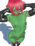  1boy absurdres barbell_piercing black_sclera blush chastity_cage colored_sclera colored_skin elbow_gloves flat_chastity_cage freckles gloves goblin gold_chastity_cage green_skin highres kanoji_(ni_kanojo) locktober looking_at_viewer male_focus navel navel_piercing nipple_piercing nipples original piercing pointy_ears red_hair short_eyebrows short_hair small_chastity_cage small_testicles solo testicles thighhighs trap yellow_eyes 
