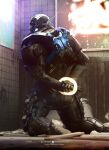 2026 3d_(artwork) alpha-02 anthro armor armor_plates armored_body artist_name bdsm black_body blender_(artwork) blender_cycles_(artwork) blue_light bluesky_logo bondage bound bungie character_name clothing credits destiny_(series) digital_media_(artwork) exo feet footwear graffiti graffiti_on_wall hands_tied hi_res hood humanoid humanoid_feet humanoid_hands leather leather_body leather_hood low-angle_view machine male photorealism plantigrade radio_antenna realistic restfield robot robot_humanoid scenery solo streetwear synthetic techwear text url x_logo