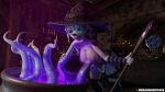 101_dalmatian_street 101_dalmatians 16:9 3d_(artwork) 4k absurd_res anthro blender_(artwork) breasts butt canid canine canis cauldron clothing costume dalmatian detailed_background digital_media_(artwork) disney dolly_(101_dalmatians) domestic_dog dragonantojos female halloween halloween_costume hat headgear headwear hi_res holidays magic_user mammal nipples nude pink_nipples potion_bottle solo squish tentacles widescreen witch witch_costume witch_hat