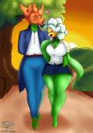absurd_res anthro duo electronic_arts elemental_creature elemental_humanoid female fire_peashooter_(pvz) flora_fauna flower hi_res humanoid male male/female marigold_(flower) marigold_(pvz) peashooter_(pvz) plant plant_hair plant_humanoid plantigrade plants_vs._zombies popcap_games pseudo_hair romantic romantic_couple sunset vool_jin_cortes walking