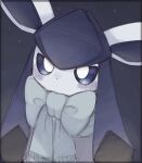 2026 ambiguous_background ambiguous_feral ambiguous_gender black_hair_tip blush blush_lines blush_stickers bow_ribbon colored dipstick_hair eeveelution feral generation_4_pokemon glaceon hi_res kappako_chan multicolored_body multicolored_skin nintendo pokemon pokemon_(species) solo white_ears