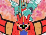 blue_eyes bow_(weapon) commentary_request dom_(mobile_suit) granzort green_eyes gundam highres holding holding_bow_(weapon) holding_weapon jet_stream_attack madou_king_granzort mecha mecha_focus mobile_suit mobile_suit_gundam no_humans one-eyed_mecha parody reprilo_channel robot science_fiction weapon winzart zeon 