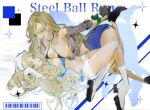 2girls armpits asymmetrical_docking barcode beard bikini bikini_top_only black_bikini black_bra black_shoes blonde_hair blue_bikini blue_bra blue_eyes blue_panties blue_shirt blue_shorts boots bra breast_press breasts chinese_commentary cleavage colored_eyelashes commentary copyright_name denim denim_shorts earrings elbow_gloves english_text facial_hair fully_genderswapped_group genderswap genderswap_(mtf) gloves green_eyes grey_gloves grey_shirt gyro_zeppeli halterneck hat high_heels highres jewelry johnny_joestar jojo_no_kimyou_na_bouken large_breasts long_hair looking_at_viewer lying multiple_girls navel on_back open_clothes open_fly open_mouth open_shirt panties parted_lips rixotj shirt shoes short_shorts shorts smile socks sparkle steel_ball_run swimsuit symmetrical_docking underwear white_background white_gloves white_hat white_shorts white_socks yuri 