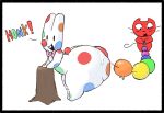 anal_beads anthro big_butt bodily_fluids bow_tie butt catgirl_(catgirl_x_bnuuy) catgirl_x_bnuuy clown domestic_cat ears_up felid feline felis female fnuuy_bnnuy_(catgirl_x_bnuuy) fur huge_butt hyper hyper_butt lagomorph leporid male male/female mammal multicolored_body multicolored_fur rabbit red_body sex_toy shaded side_view simple_background simple_shading surprised sweat theroostz tree_stump