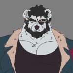 1:1 2025 absurd_res age_difference anthro bear beard black_beard black_clothing black_facial_hair black_hair black_nose black_shirt black_topwear brown_eyes clothed clothing denim denim_clothing denim_jacket denim_topwear ear_piercing epic_games eye_patch eye_scar eyebrows eyewear facial_hair facial_scar fortnite fur gold_piercing grey_hair greying_hair grumpy hair hi_res jacket kerchief looking_aside male mammal mattinqq moobs older_anthro older_male overweight overweight_anthro overweight_male piercing polar_bear polar_patroller scar shirt simple_background solo thick_eyebrows topwear ursine white_body white_fur