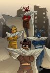 anthro aura avian bear bird bonnie_(fnaf) bottomwear canid canine cape chica_(fnaf) chicken clothing cosplay crossover crossover_cosplay dragon_ball eye_patch eyewear fantasy0145 female five_nights_at_freddy's floating fox foxy_(fnaf) freddy_(fnaf) galliform group hat headgear headwear hi_res lagomorph leporid machine male mammal narrowed_eyebrows pants phasianid piccolo rabbit ragged_clothing robot robot_anthro scottgames serious serious_expression serious_face top_hat
