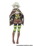 1girl :d arrow_(projectile) artist_request belt black_belt black_bodysuit black_bow black_gloves bodysuit boots bow brown_boots brown_shorts copyright_name copyright_notice corset elf flat_chest full_body gloves goblin_slayer! goblin_slayer:_the_endless_revenge green_corset green_eyes green_hair green_thighhighs hair_between_eyes hair_bow hands_on_own_hips head_tilt high_elf_archer_(goblin_slayer!) highres long_pointy_ears looking_at_viewer medium_hair official_alternate_costume official_art one_eye_closed open_mouth pointy_ears quiver shorts sidelocks simple_background smile solo standing teeth thighhighs upper_teeth_only white_background 