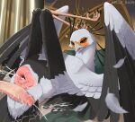 absurd_res accipitriform anatomically_correct animal_genitalia avian avian_butt avian_feet beak bed bestiality bird black_body bodily_fluids brown_eyes cloaca cloaca_juice cum cum_drip cum_in_cloaca cum_inside cum_string cumshot detailed_background digitigrade dripping duo ejaculation feathered_wings feathers feet female female_feral feral furniture gaping genital_fluids genitals hellz_rain hi_res human human_on_feral humanoid_genitalia humanoid_penis interspecies leaking leaking_cum legs_up looking_pleasured lying male mammal nude on_bed open_mouth orgasm penis prolapse saliva scuted_feet scutes secretary_bird sex sweat tail tongue white_body wings