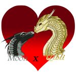 absurd_res alpha_channel ambiguous_gender analee94 black_body black_scales black_sclera brown_eyes dragon duo ear_piercing ear_ring english_text european_mythology eye_contact facial_horn feral green_eyes heart_symbol hi_res horn long_neck looking_at_another moonwatcher_(wof) mythological_creature mythological_scalie mythology nightwing_(wof) nose_horn nose_spike piercing qibli_(wof) ring_piercing sandwing_(wof) scales scalie side_view smile snout spikes spikes_(anatomy) text western_dragon wings_of_fire yellow_body yellow_scales