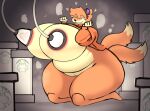 anthro blush bodily_fluids breast_milking breast_squish breasts clothed clothing commanderthings curvy_figure female floatzel generation_4_pokemon heart_symbol hi_res kneeling lactating multi_tail musk nintendo overweight partially_clothed pokemon pokemon_(species) solo squish sweater tail thick_thighs topwear voluptuous wide_hips