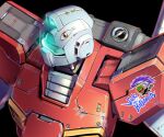  aqua_assault_visor assault_visor black_background chibi commentary from_above glowing gm_(mobile_suit) gundam gundam_battle_operation_2 halloween jack-o'-lantern looking_to_the_side mecha mecha_focus mobile_suit_gundam no_humans robot roundel scratched_paint simple_background solo sticker taedu zaku_ii 