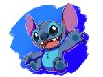 2026 3_toes 4:3 4_fingers alien ambiguous_gender anthro artist_name biped blue_body blue_claws blue_finger_claws blue_fur blue_nose blue_pawpads chest_tuft claws disney experiment_(lilo_and_stitch) feet finger_claws fingers fur head_tuft hi_res lilo_and_stitch looking_at_viewer male_(lore) notched_ear open_mouth open_smile outline owlscribbles pawpads pink_tongue sharp_teeth signature simple_background sitting smile smiling_at_viewer solo stitch_(lilo_and_stitch) teal_eyes teeth text toes tongue tuft white_outline