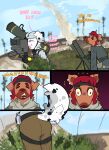 absurd_res ambiguous_gender anthro army aroused battle battlefield_(series) battlefield_6 canid canine cayasa clothing comic comic_panel dialogue distracted duo electronic_arts english_text fight focused hailey_hyena hi_res hyena male mammal military military_uniform nature outside tail teasing teasing_viewer text tired tired_eyes uniform