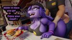 16:9 2026 3d_(artwork) 4k absurd_res anthro bacn bacn_(character) bent_over big_breasts blender_(artwork) blender_cycles_(artwork) bodily_fluids breasts burger casual_creampie casual_sex clothed clothed_sex clothing cum detailed_background dialogue digital_media_(artwork) duo english_description english_text eyes_closed eyewear fast_food fast_food_employee fast_food_restaurant fast_food_uniform female fingers food genital_fluids glasses hair happy happy_sex hat headgear headwear hi_res holding_food holding_object huge_breasts inside lagomorph leporid male male/female male_penetrating mammal open_mouth partially_clothed penetration penile public public_nudity public_sex purple_hair rabbit sex smile speech_bubble standing tail teeth text tongue topwear widescreen working