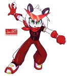 anthro bear black_clothing black_nose black_shirt black_topwear bottomwear card clothing eyewear_on_head freedom_planet fur galaxytrail giant_panda gloves green_eyes hair handwear hi_res jamoart male mammal pants red_bottomwear red_clothing red_gloves red_handwear red_pants red_scarf round_ears scarf shirt short_hair short_sleeves simple_background solo spade_(freedom_planet) topwear white_background white_body white_fur white_hair