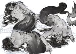 abs annoyed aquatic athletic athletic_humanoid athletic_male bdsm black_nails bondage bound colored_nails dark_hair dark_tail djuney9 ear_piercing fin forked_tongue geto_suguru glistening glistening_body glistening_scales hair hair_over_eye hand_over_head hi_res humanoid humanoid_merfolk hybrid jujutsu_kaisen light_body light_skin long_nails long_tail looking_at_viewer lying male merfolk mermaid_tail messy_hair monochrome mostly_nude mythological_creature mythology nails net nipple_piercing nipples on_back on_side piercing pointy_ears restrained_arms restraints rope rope_bondage scales split_form tail tongue tongue_out water_drop wet_hair