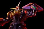  assault_visor black_background clenched_hand commentary_request fangs gear_fighter_dendoh green_assault_visor horns korean_commentary mecha mecha_focus non-humanoid_robot oger outstretched_arm robot robot_animal robot_snake simple_background solo standing taedu upper_body viper_whip visor_(armor) yellow_horns 