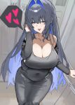  absurdres bidugi black_hair blue_eyes blue_hair blunt_bangs breasts colored_inner_hair covered_navel dongtan_dress highres hololive large_breasts long_hair looking_at_viewer mole multicolored_hair multiple_moles official_alternate_hairstyle open_mouth ouro_kronii plump sideboob tagme virtual_youtuber 
