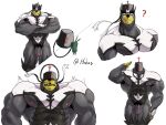  2boys ? abs armpit_hair armpit_hair_peek bara broad_shoulders bucket bucket_on_head chinese_commentary commentary_request crossed_arms crossover flaccid highres hobai_(ho_ba_i) holding holding_bucket large_pectorals male_focus mind_control multiple_boys multiple_views muscular muscular_arms muscular_male navel nipples object_on_head pectorals penis plankton_(spongebob) pokemon spongebob_squarepants_(series) testicles twitter_username urshifu urshifu_(single) 