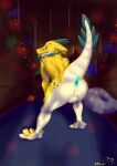 absurd_res anthro anus axel_bluetail big_anus blue_anus blue_eyes blue_tongue butt christmas_decorations christmas_lights dreamcatcher hi_res horn huge_filesize kobold looking_at_viewer male nude presenting presenting_anus presenting_balls raised_tail rear_view reptile reptile_tail scales scalie smug_face solo squeak_tailors tail tongue tongue_out yellow_body yellow_scales