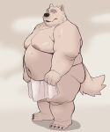 2026 4_fingers 4_toes 5:6 anthro areola belly big_belly big_butt big_moobs big_tail black_nose blush butt canid canine canis cheek_tuft chest_tuft colored covering covering_crotch covering_self darkened_areola darkened_nipples digital_drawing_(artwork) digital_media_(artwork) elderly_anthro elderly_male eyebrows facial_tuft feet fingers fur glistening glistening_belly glistening_body glistening_moobs glistening_skin grey_eyebrows hair head_tuft hi_res holding_object holding_towel huge_belly huge_moobs japanese_description male mammal mature_anthro moki_(artist) moobs nipples nude obese obese_anthro obese_male overweight overweight_anthro overweight_male shaded solo stubble tail tan_areola tan_body tan_ears tan_fur tan_nipples tan_skin tan_tail thick_thighs toes towel translated_description tuft wolf