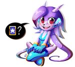 anthro aquatic aquatic_dragon black_nose blue_boots blue_clothing blue_footwear blue_gloves blue_handwear boots clothing dragon female footwear freedom_planet galaxytrail gloves hair handwear horn long_hair looking_at_viewer mythological_creature mythological_scalie mythology pink_eyes purple_hair r-no71 sash_lilac scalie shoes short_tail simple_background sitting sleeveless_shirt sleeveless_topwear solo tail twintails_(hairstyle) white_background